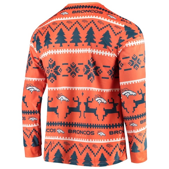 NFL Licensed Men's Orange Denver Broncos Wordmark Ugly Pajama Set Size Medium - Picture 4 of 10